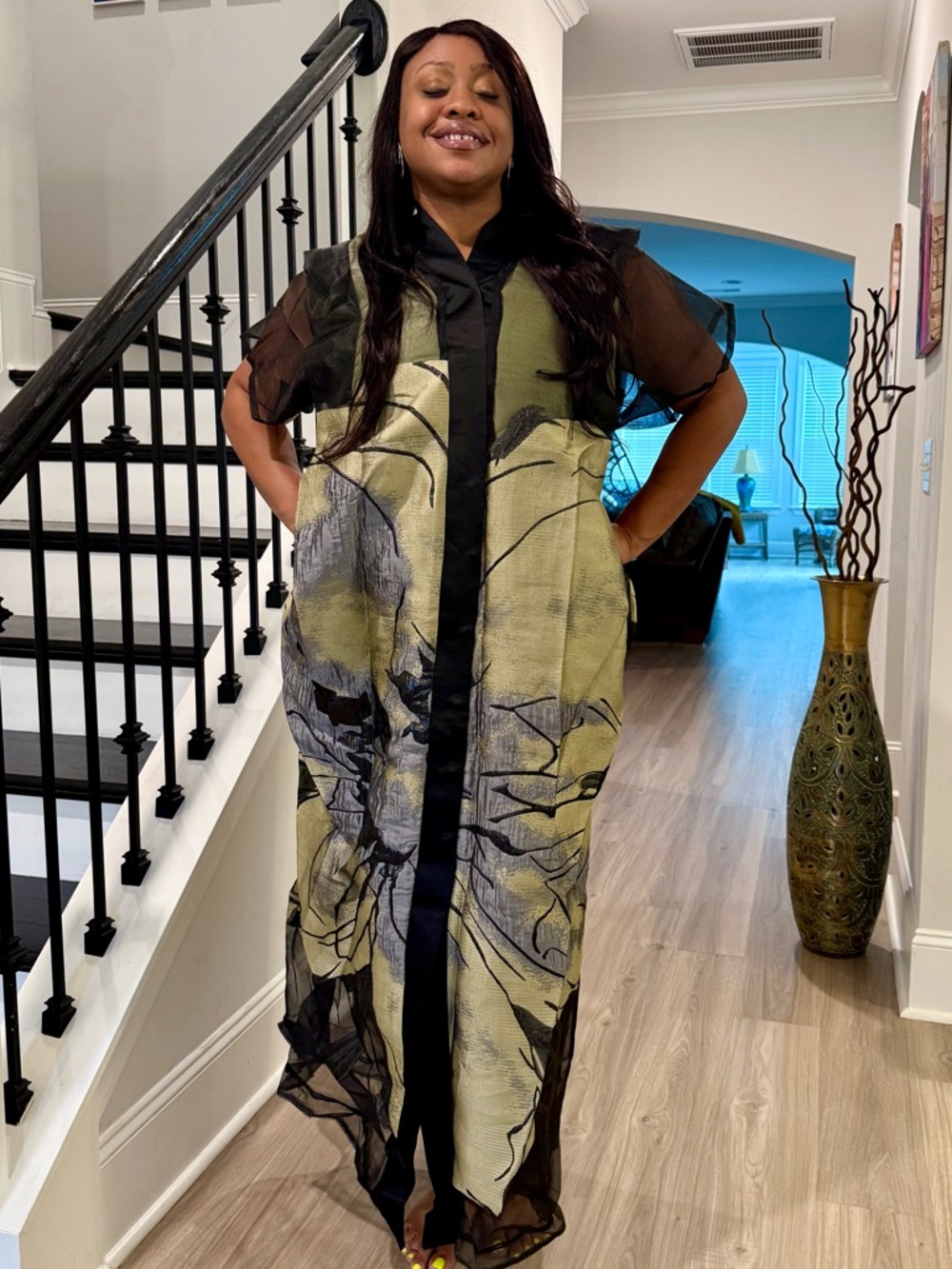 Luxury African Modern European Organza Brocade Boubou Maxi Dress with Inner wear